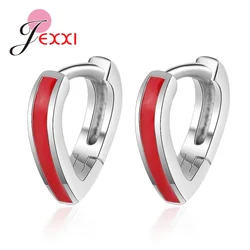 Lovely Heart Shaped Lever Back Earrings Solid 925 Sterling Silver Hoop Red Enamel Paint Wedding Engagement Accessroies Jewelry