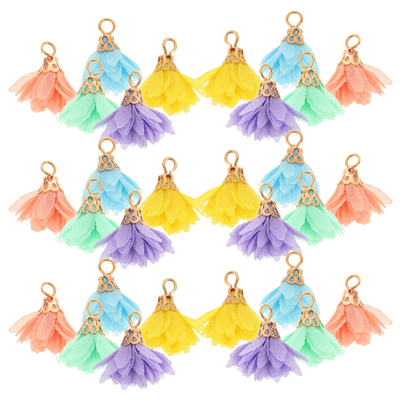 

50pcs Flower Pendant Fabric Charms Mini Floral Keychain Decorative Jewelry Accessories For Bag Diy Crafts Keychain For Women