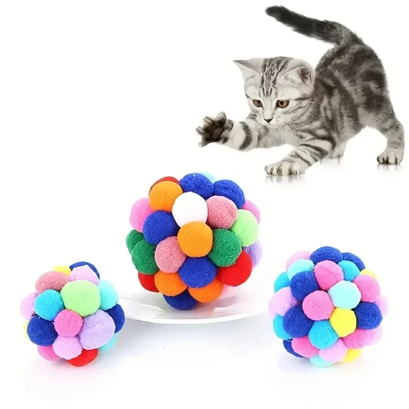 

NEW 3PCS Cat Toys Cat Plush Ball Toy Pet Elastic Bell Self Hi Ball Playing Cat Colorful Woolen Ball