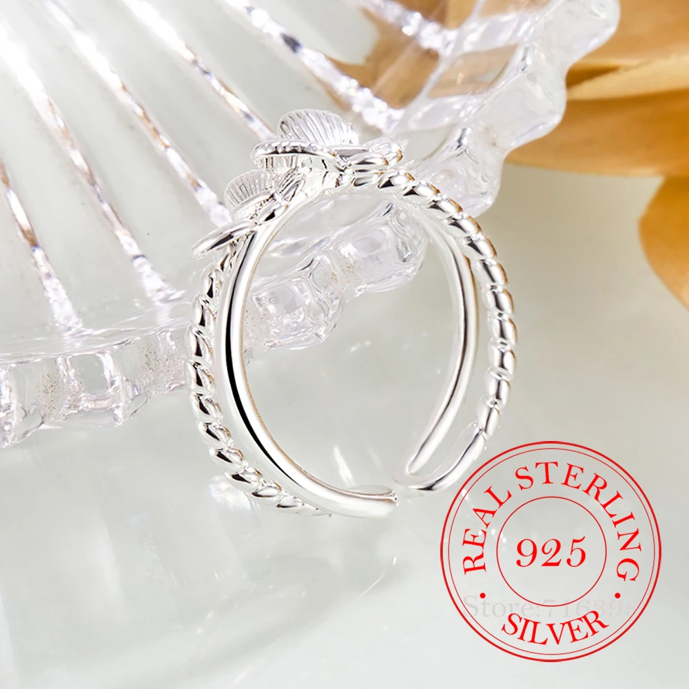 Bagues coréennes en argent Sterling 925 pour femmes, bagues papillon douces réglables, bijoux cadeau de fête de mariage en argent 925