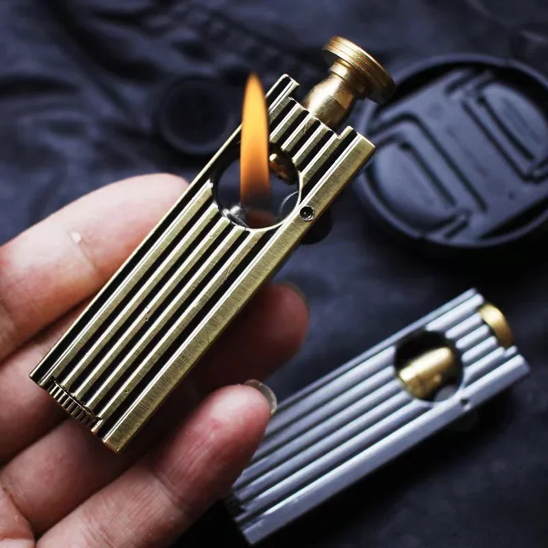 Retro Horizontal Pull-type Pure Copper Bidirectional Grinding Wheel Tinder Oil Ignition Lighter Smoking Accessories Gadget
