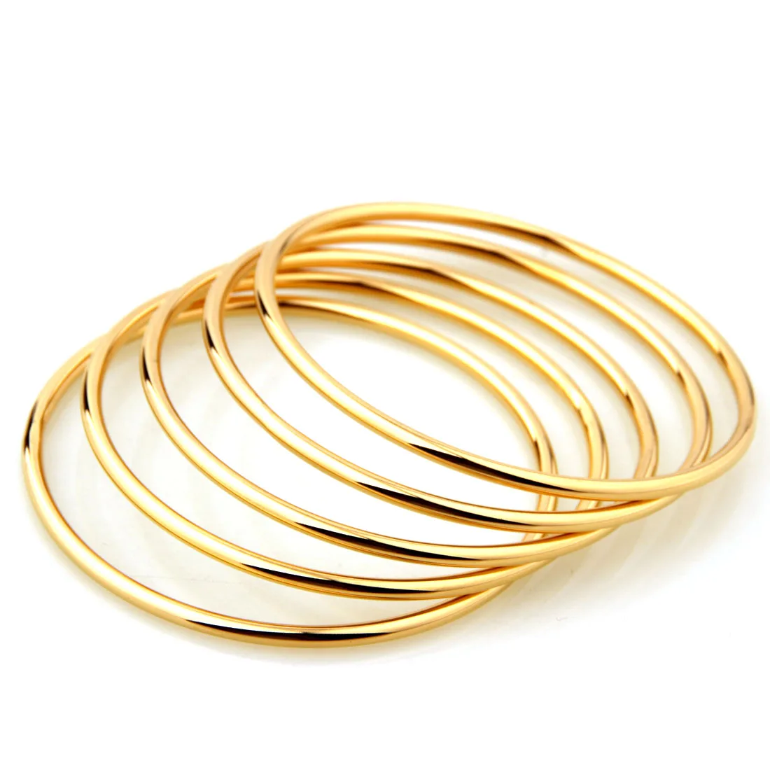 5pcs/Set High quality Gold Plated 316L Stainless Steel Luxury Round Womens Bangle Bracelet