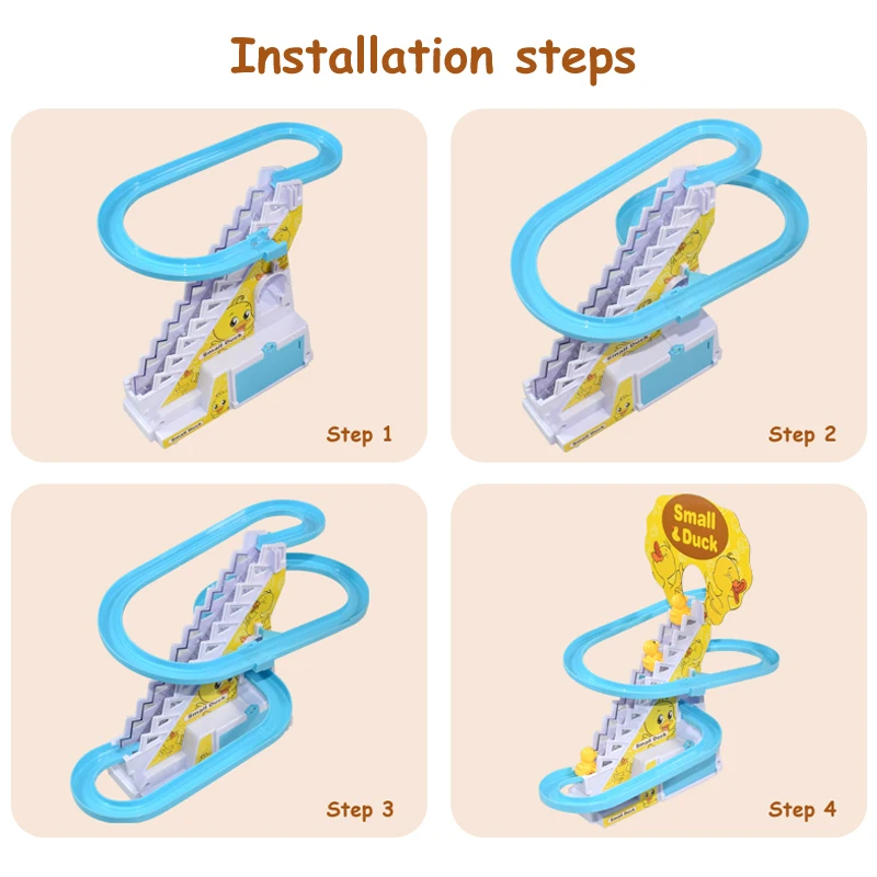 Kid Diy Small Duck Electronic Climbing Stairs Track Toy Light Musical Slide Track Coaster Toy Baby Educational Fun Toys Gifts