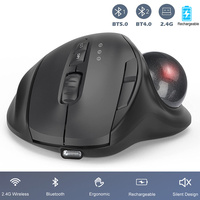 Jomaa Black 2.4G + Bluetooth Wireless Trackball Mouse Rechargeable Rollerball Mice Ergonomic Mice Thumb Control Mouse Gaming