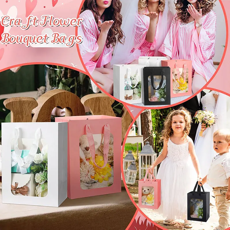 5/10Pcs Kraft Paper Gift Bags with Transparent Window, Kraft Shopping Bags with Handles for Present, Festivals Party