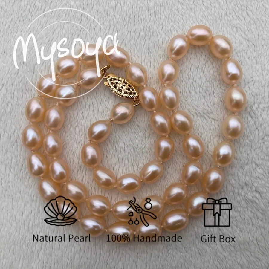 

Ожерелье/браслет из розового пресноводного жемчуга Mysoya - жемчужины 6-7 мм, подарочная коробка в комплекте, подарок для него/нее на дни рождения, свадьбы