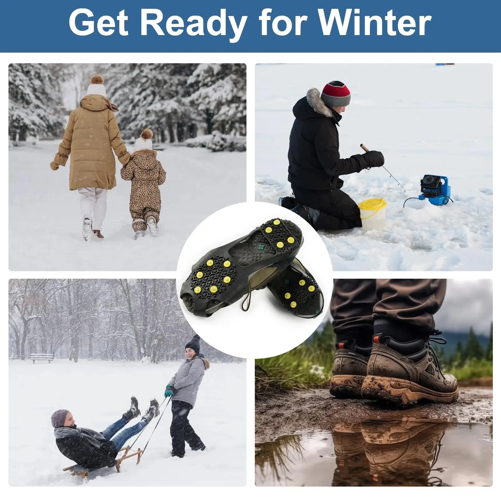 ترصيع الأشرطة مقابض الثلج المرابط للثلج والثلج المضادة للانزلاق المطاط الجر المرابط المشي لمسافات طويلة المشي تسلق الركض