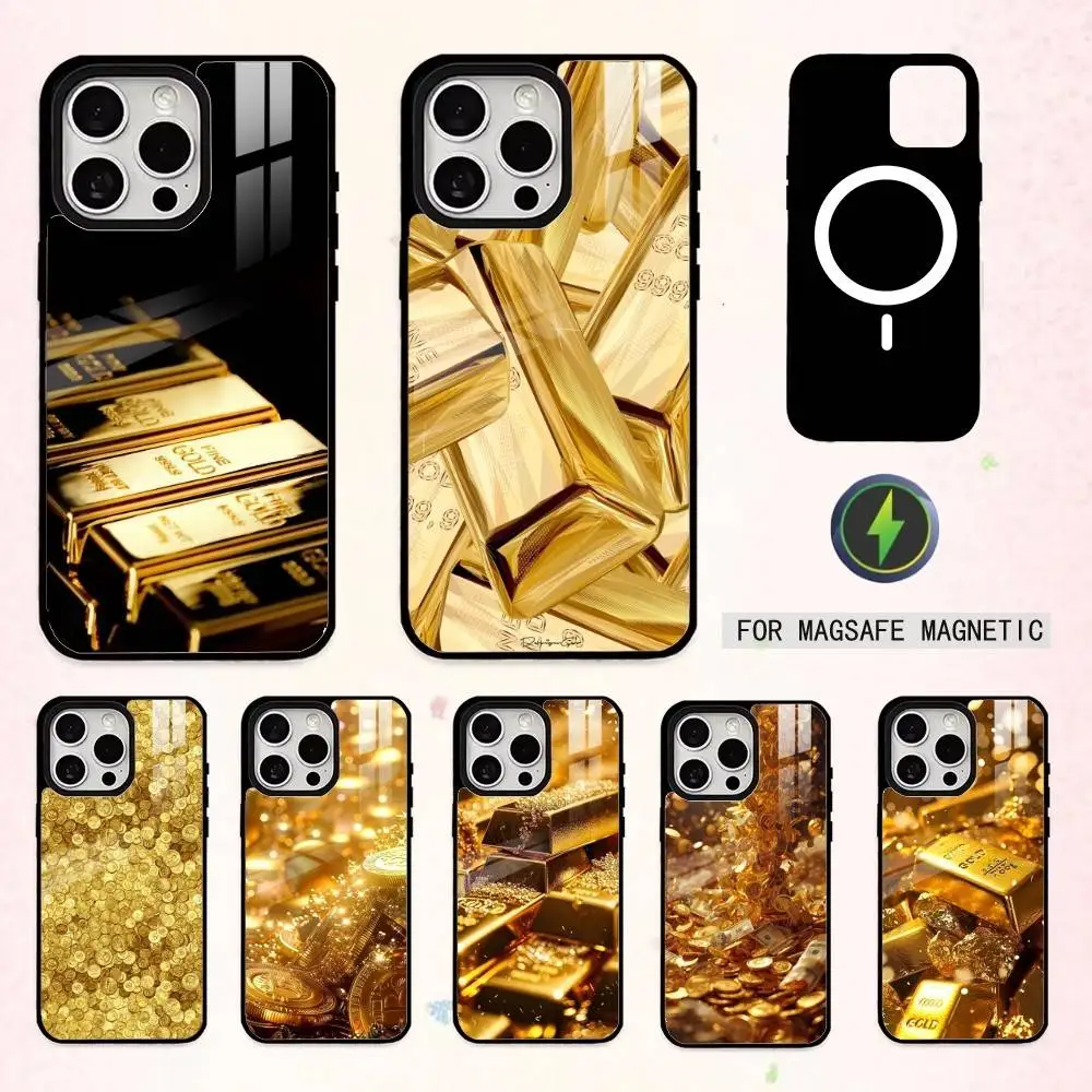 

S-Shiny Gold Bullion and Coins Phone Case For iPhone17,16,15,14,13,12,11 Plus,Pro Max Magnetic For Magsafe Wireless Charging