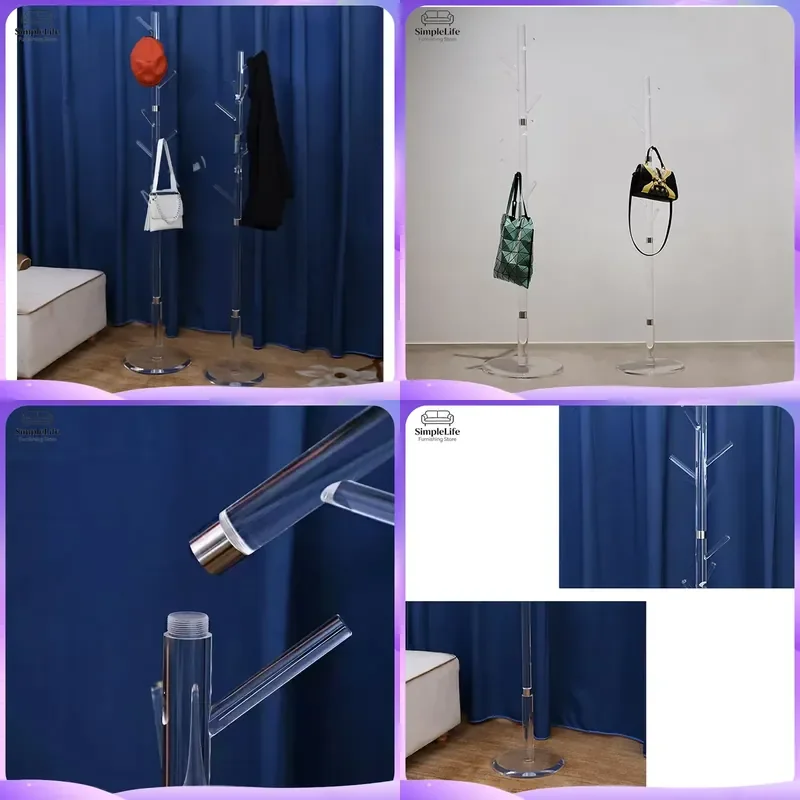 Modern Transparent Acrylic Coat Rack Floor Standing Clothes Hanger Simple Creative Stretchable Garment Organizer for Bedroom