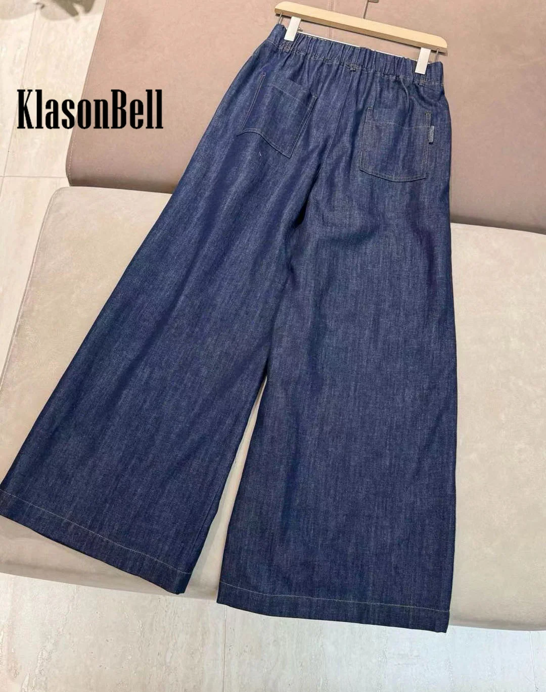 1.10 KlasonBell-Chaqueta corta con solapa y cremallera y cadena de cuentas o pantalones de pierna ancha o Falda Midi plisada de cintura alta, conjunto informal de mezclilla para mujer