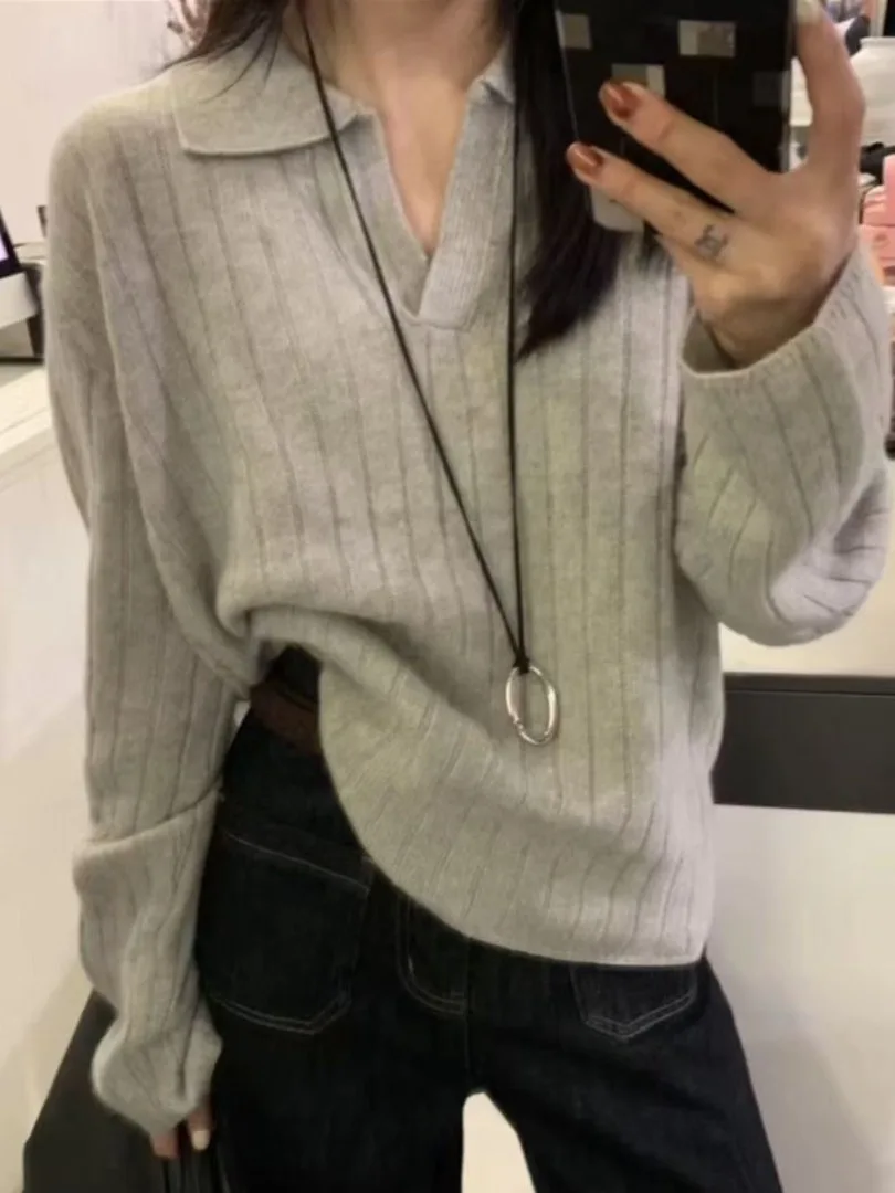   Colletto Thiened ort Maglione lavorato a maglia da donna Vestibilità ampia Autunno Inverno Faionable Strato base Top francese Sle Poliestere...