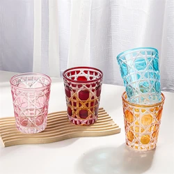 1pc 320ml Crystal Whisky Glass Cup Plaid Handmade Engraving Colorful Brandy Wine Glass Spirit Glass Tumbler