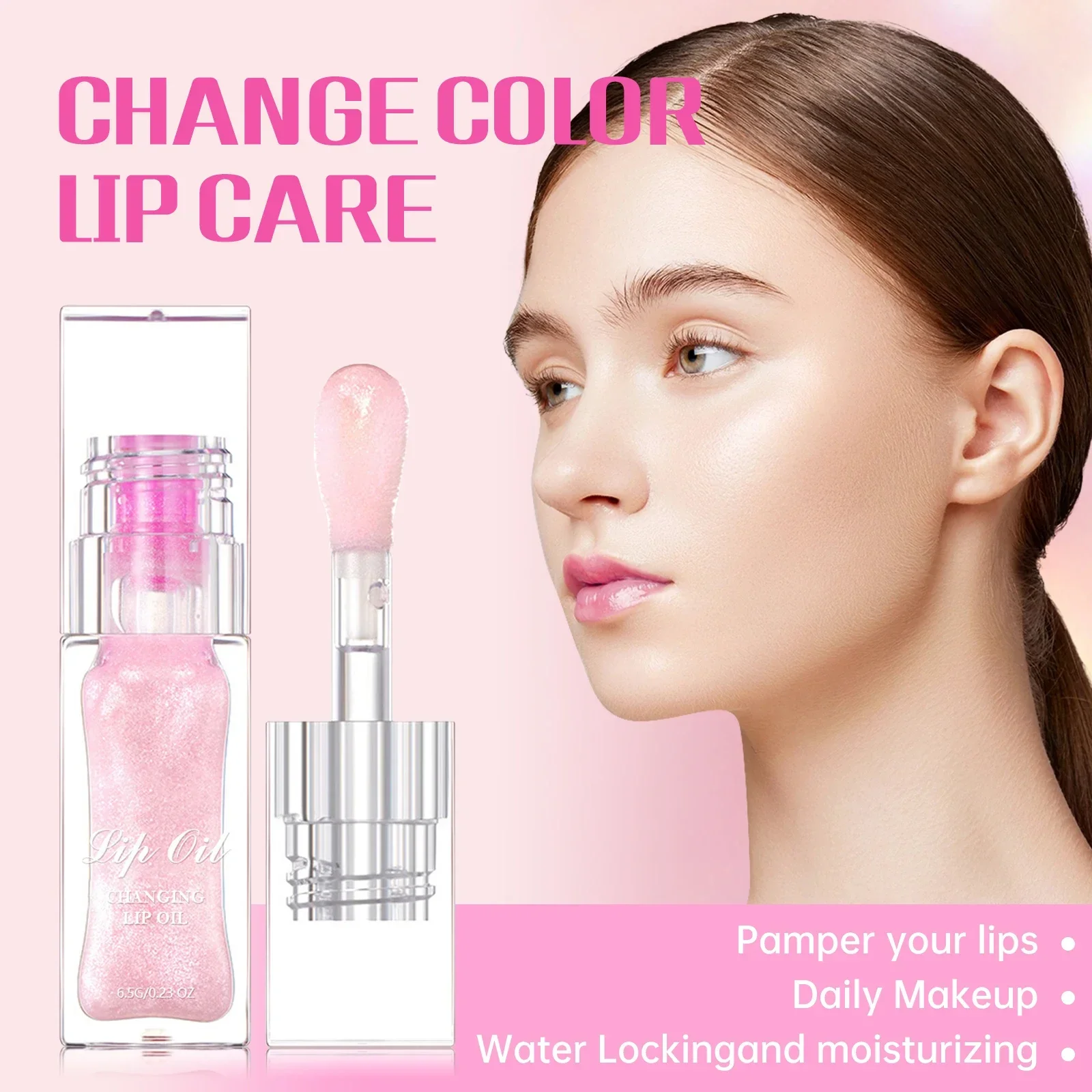 Color Changing Lip Oil Mirror Water Lip Glaze Long-lasting Waterproof Crystal Jelly Oil Lip Tint Moisturizing Non-stick Cup Care