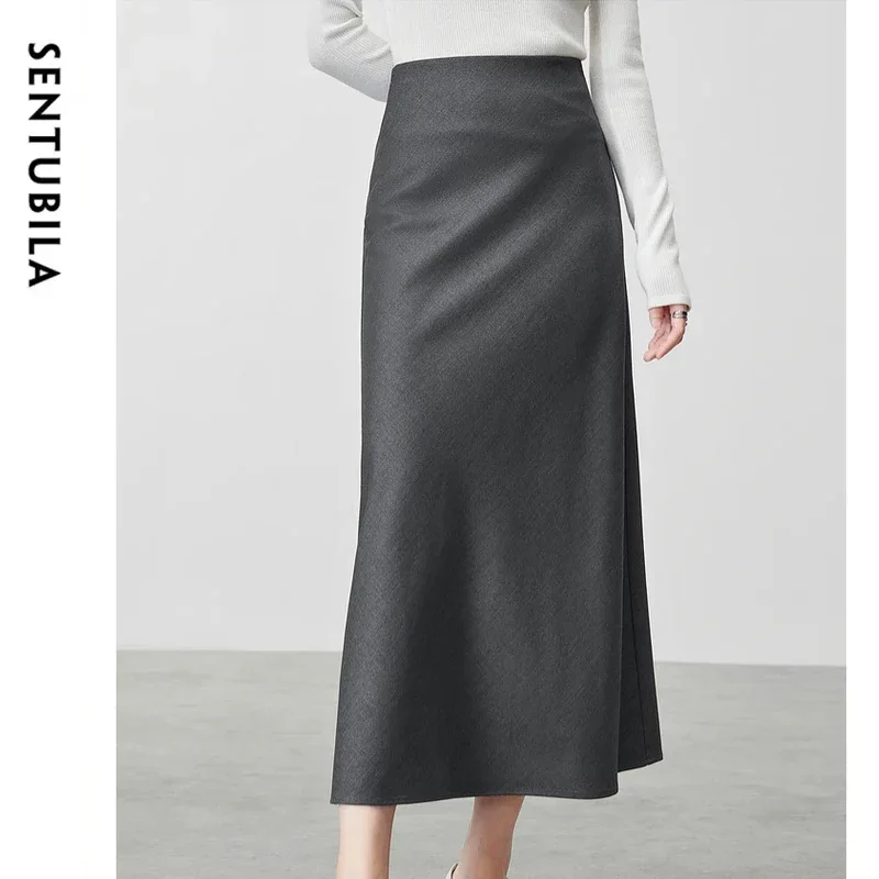 

SENTUBILA Wool Blend Long Skirt for Women 2025 Fall Elegant Elastic High Waist Office Lady Skirt Woman Autumn Clothes 143Q56132