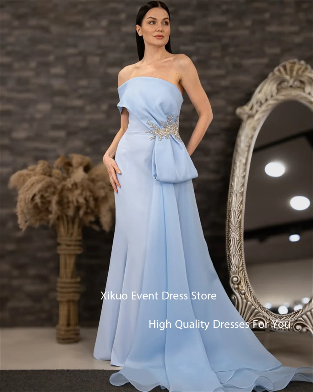 Xikuo modesto cetim longo feminino vestidos de noite um ombro apliques robe de soirée femme sereia vestidos de festa de baile personalizado