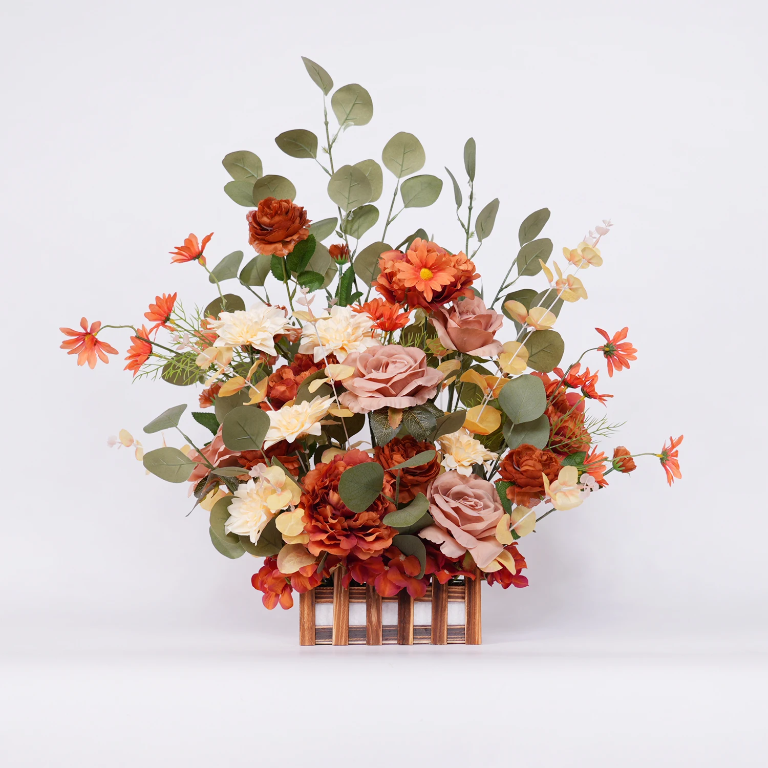 

Uflower Orange White Chrysanthemum Rose Greenery Fence With Flower Wedding Event Floral Supplies Home Table Garden Decoration