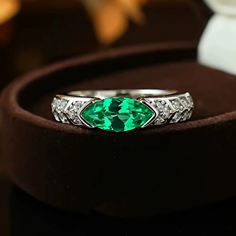 S925 Sterling Silver Personalized Horse's Eye Ring Featuring Emerald Diamond and High Carbon Diamond Ugat's Eye Ring