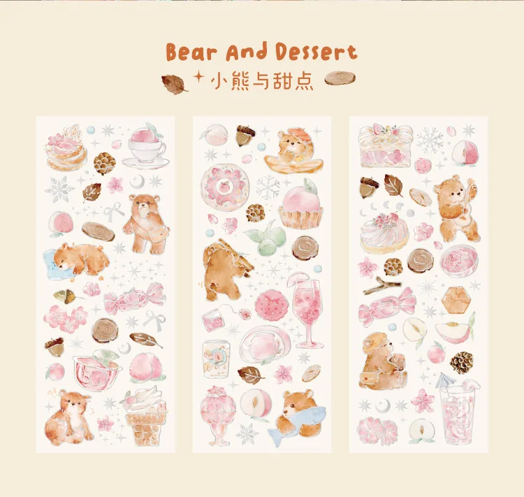 3 Sheets/pack Laser Bronzing PET Hot Stamping Jellyfish Cute Bear Dog Florals Transparent Decorative Stickers