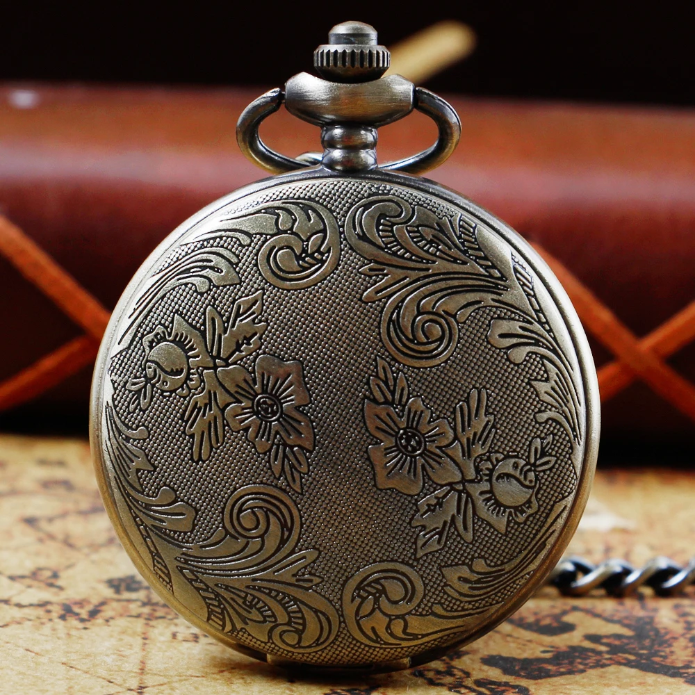 Antique Old Bronze Quartz Men's Pocket Watch Vintage 80cm Chain Art Collection Unique Gifts Unisex Fob Clock