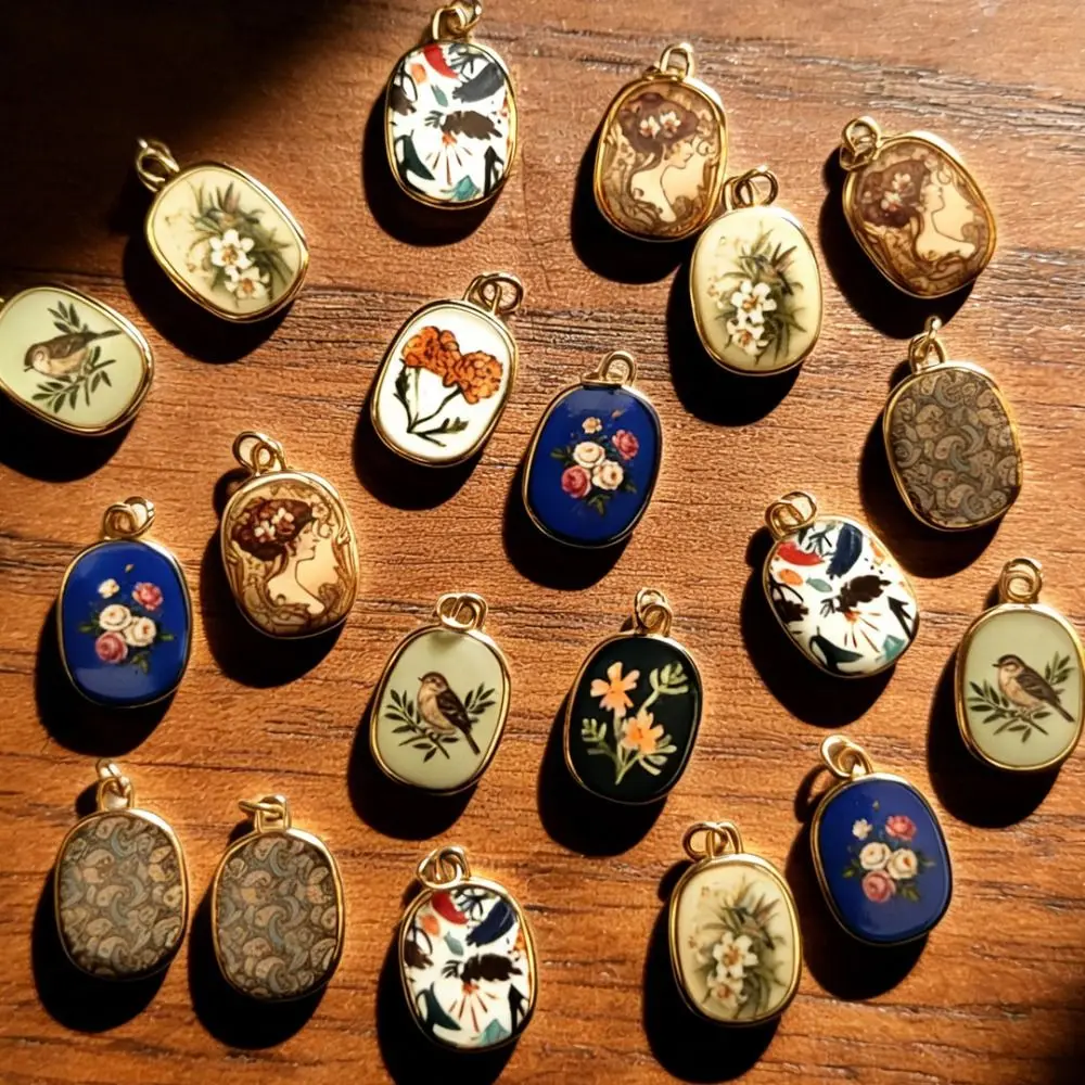 Colorful Hand-Drawn Necklace Pendant DIY Geometric Shape Jewelry Charms Handcrafted Gift Necklace Making Connector Charms Making