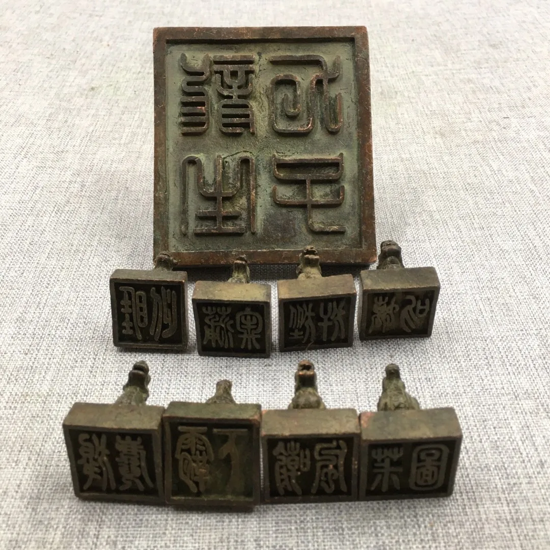 Bronze seal Longsheng Jiuzi set of nine ornaments study  ornaments home decoration accessories  figurine