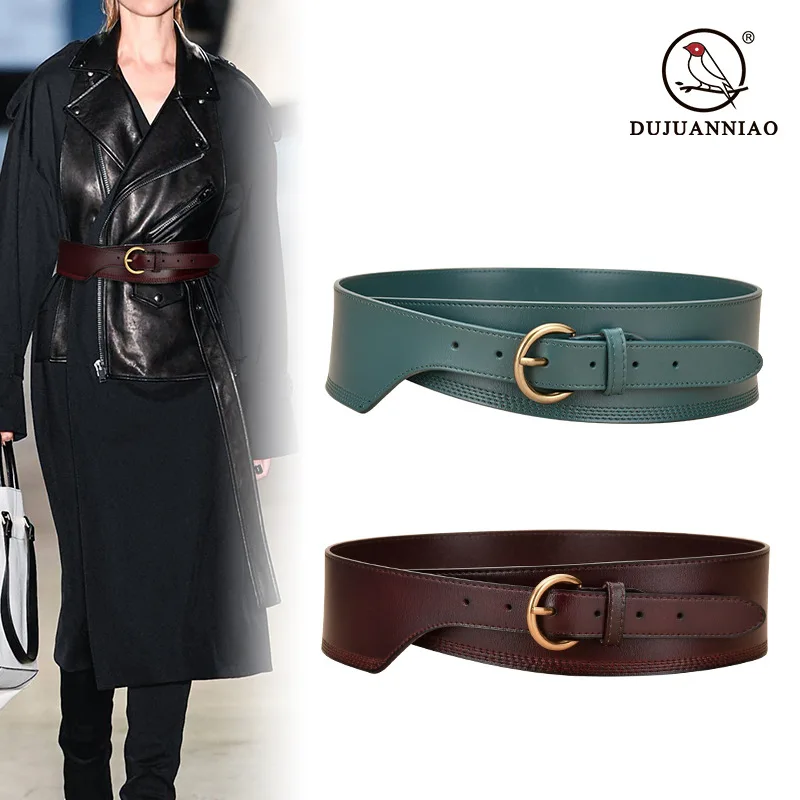 女性用ヴィンテージ本革ウエストベルト、セーターウインドブレーカーにマッチする装飾ワイドベルト、ウエストハグワイドベルト