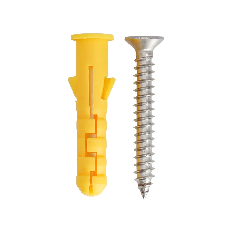 노란색 플라스틱 확장 파이프 기둥 콘크리트 벽 플러그 프레임 고정 튜브 앵커, 건식 벽체 나일론 기둥에 고정, M6X40, 100 개