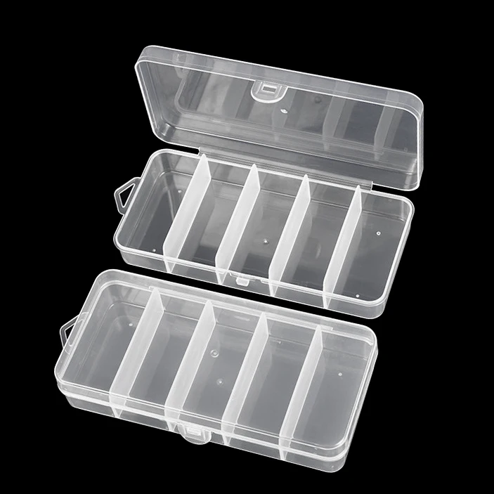 5-Gitter-Aufbewahrungsbox aus durchsichtigem Kunststoff für Angelgeräte, Schmuckherstellung, Organizer-Box, Behälter, Koffer, Utility-Box – Detail 6