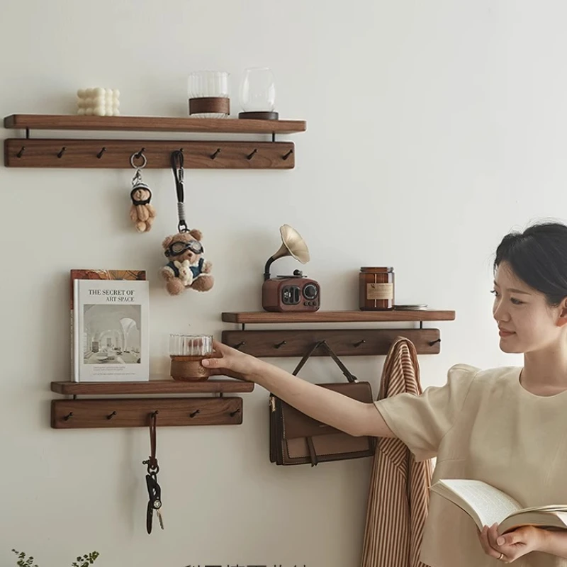 

Wall Mounted Coat Rack Solid Wood Entryway Hooks for Keys & Jackets No Drill Hanging Organizer Space-Saving Foyer Decor for Home
