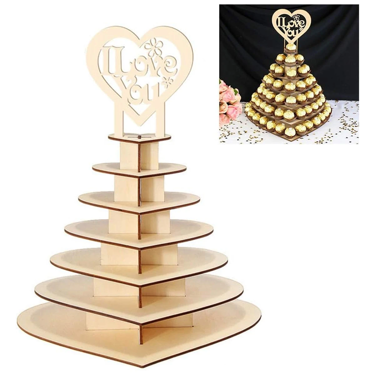 

Wooden Wedding Heart Shaped Chocolate Holder Dessert Candy Display Stand Valentine's Gift Love Ornaments Chocolate Decorative