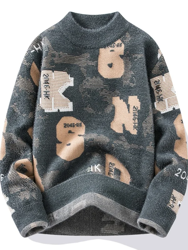 厚手のハーフハイカラーニットセーター、ティーンエイジャーの男の子向け、暖かいベースレイヤー、カジュアルスタイル、長袖、ナイロンポリエステル混紡