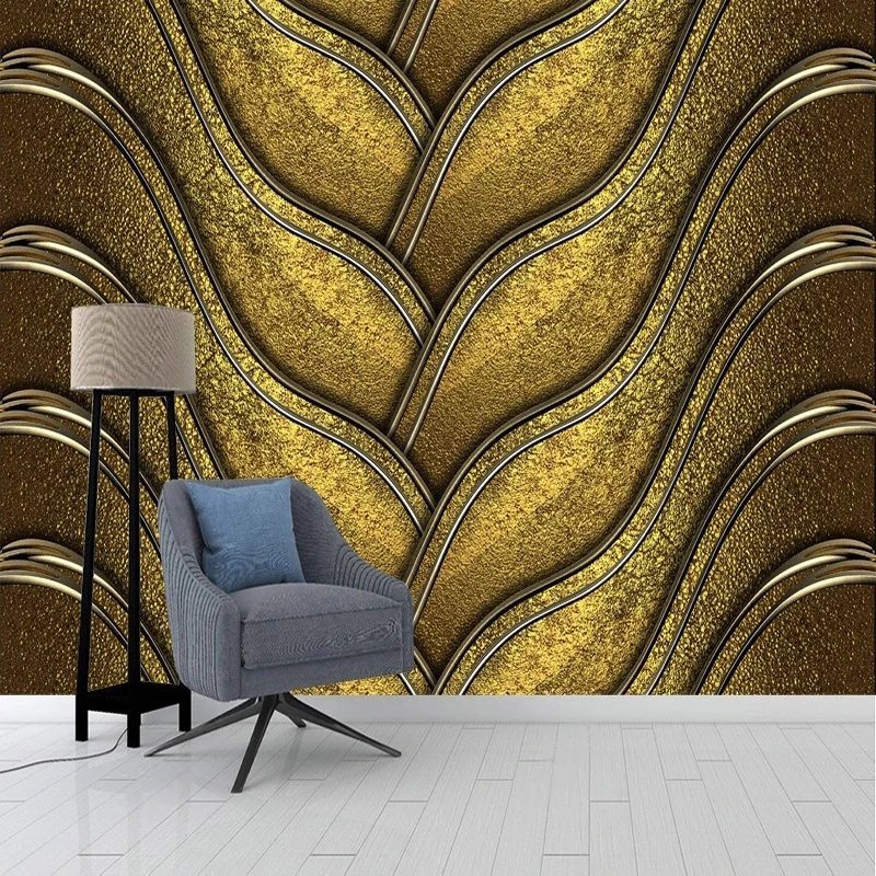 

European Style Gold Luxury Soft Line Murals Wallpaper For Living Room Sofa Background Decor Wall Cloth Waterproof Papel De Pared