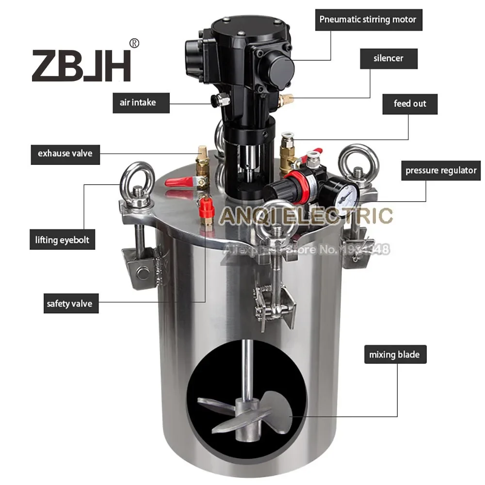 10L Pressure pots stainless steel dispenser tanks with Pneumatic mixing assembly