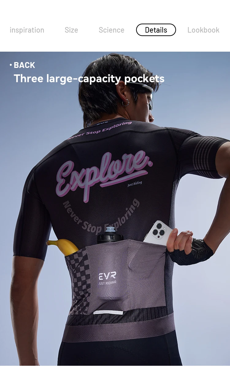 EVR Herren Sommer-Radtrikot Kurzarm-Rennrad-Oberteil Schnelltrocknendes MTB-Mountainbike-Shirt mit Taschen – Detail 8