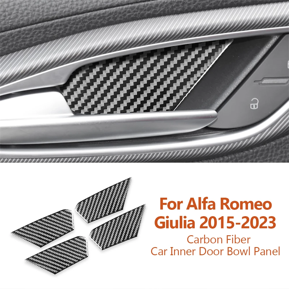 

For Alfa Romeo Giulia Stelvio 2015-2023 Carbon Fiber Car Inner Door Bowl Panel Decorative Stickers Styling Auto Interior Parts