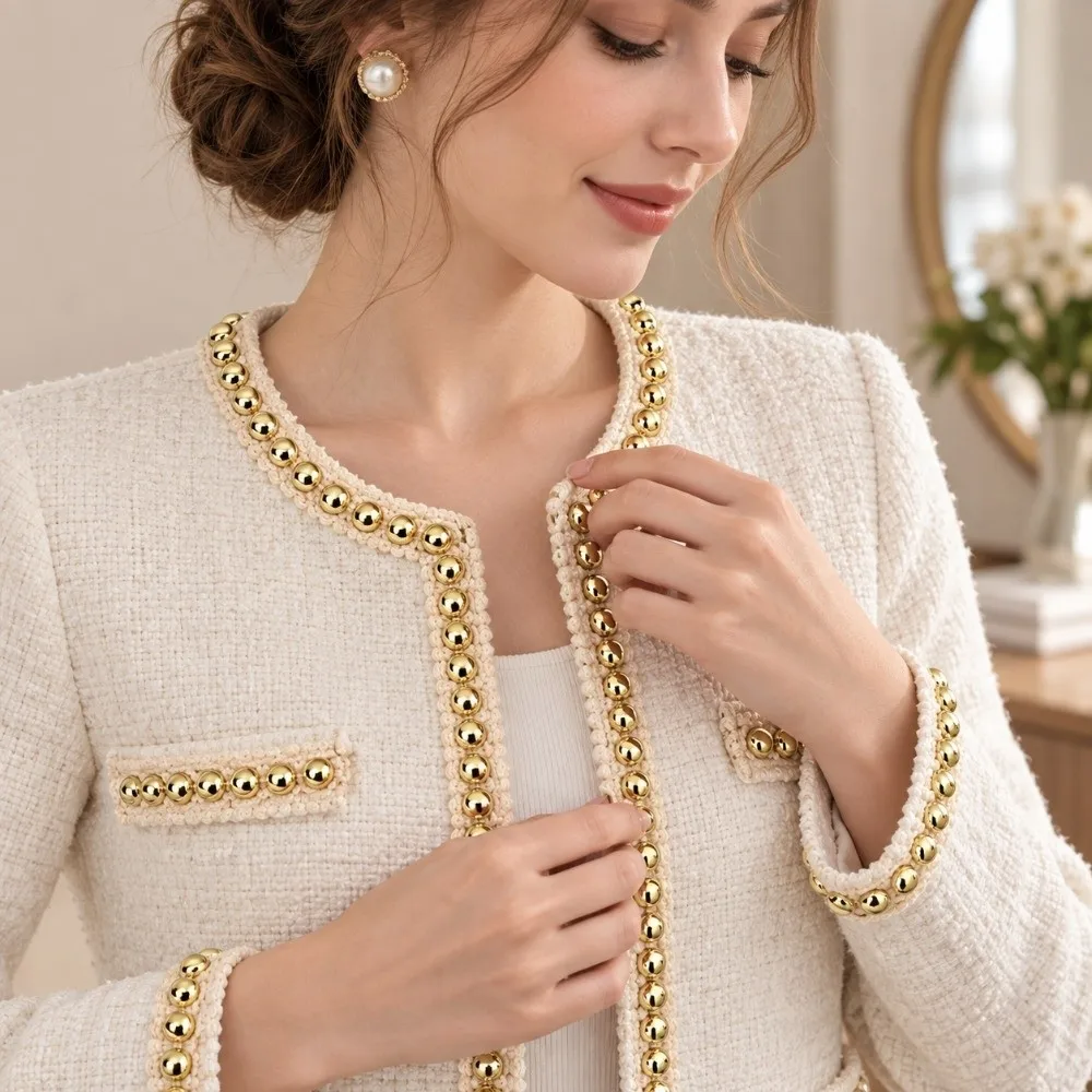 2yard DIY Material Polyester Lace Trim Gold Thread Pearl Edge Garment Lace Clothing Trim Hat Decoration
