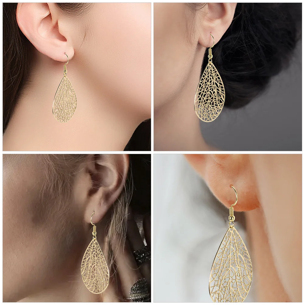 

1Pair Vintage Leaf Dangle Earrings Lightweight Hollowed Waterdrop Shape Earrings for Women Girls Elegant Everyday Jewelry