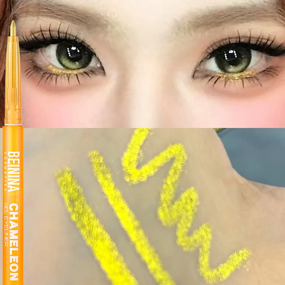 Crayon Gel Eyeliner Métallique Effet Caméléon Doré, Paillettes Nacrées Polarisées Vertes, Pigment Multicolore Brillant pour les Yeux