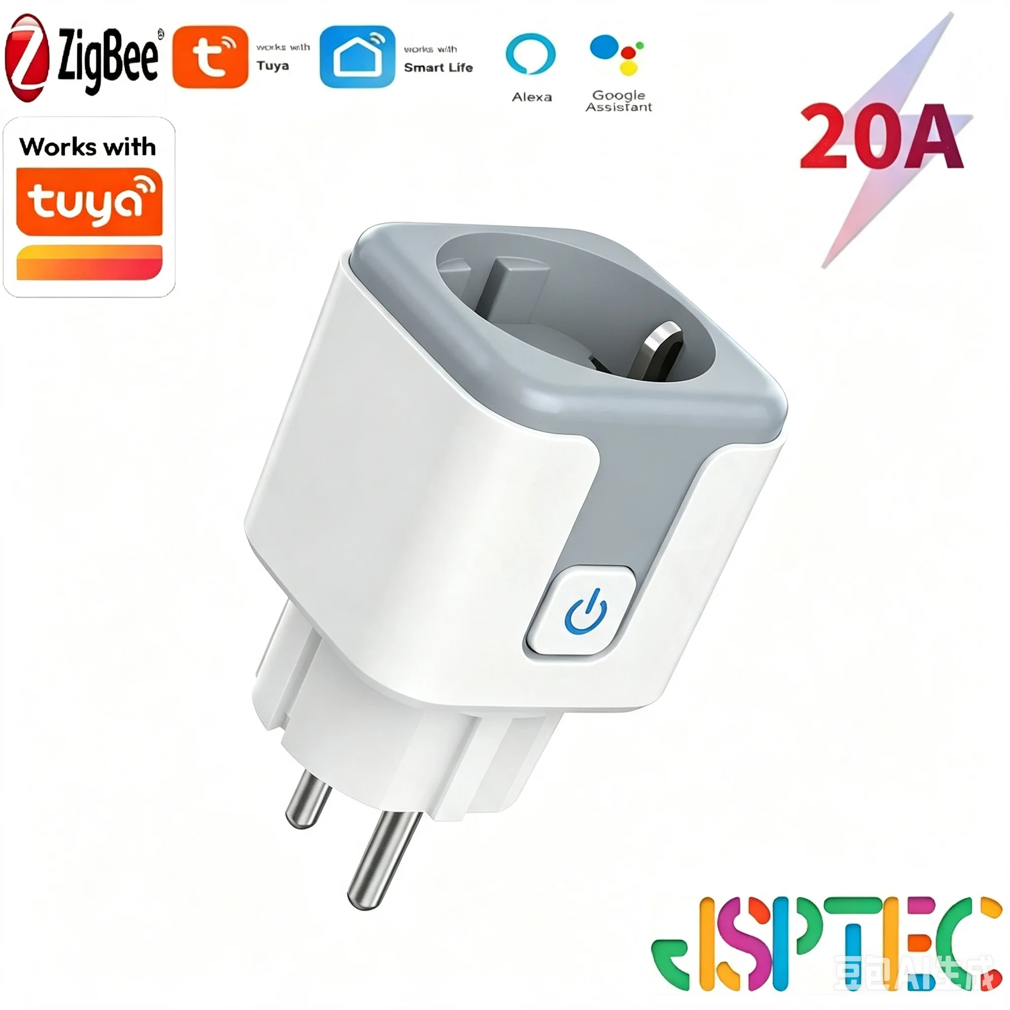 Tuya Smart Plug Zigbee EU 20A Smart-Steckdose mit Stromüberwachung, Zeiteinstellung, Sprachsteuerung, kompatibel mit Alexa, Google Home, Alice, Tuya