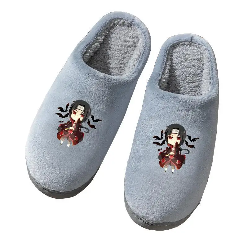 Naruto Kakashi Uchiha Itachi Sasuke cartoon cotton slippers for men and women winter home non-slip thick-soled warm furry shoes