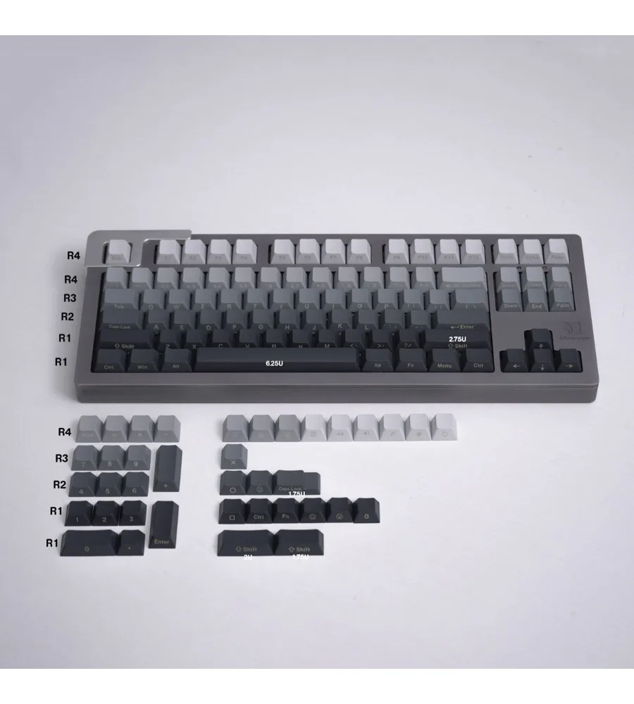 

Gray/purple/cyan gradual change positive/side engraved 125 key mechanical keyboard keycap PBT hot sublimation cherry
