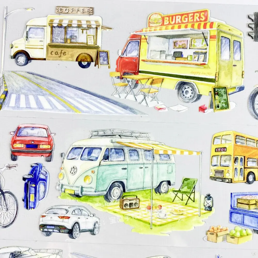 Bus Train Car PET Tape Sample, Xinqitian Sticker for Journal Scrapbooking Phone Case DIY Craft