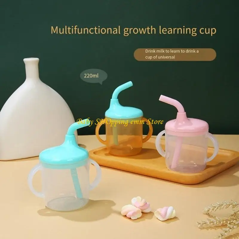 23GD Baby Sip Cup Double Handles Soft Straw with Lid Safe Protections Clear Scale