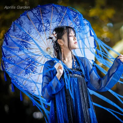 Vintage Hanfu Oiled Paper Umbrella Rain Women Photography Prop Rain proof Ribbon Tassels Umbrella Fan Paraguas Parasol