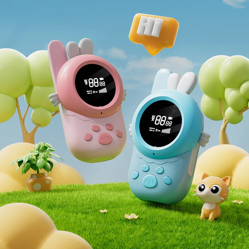 Cute Rabbit Appearance Walkie Talkie Digital Power Display Children's Toys Rechargeable Flashlight Function kids Walkie-Talkie