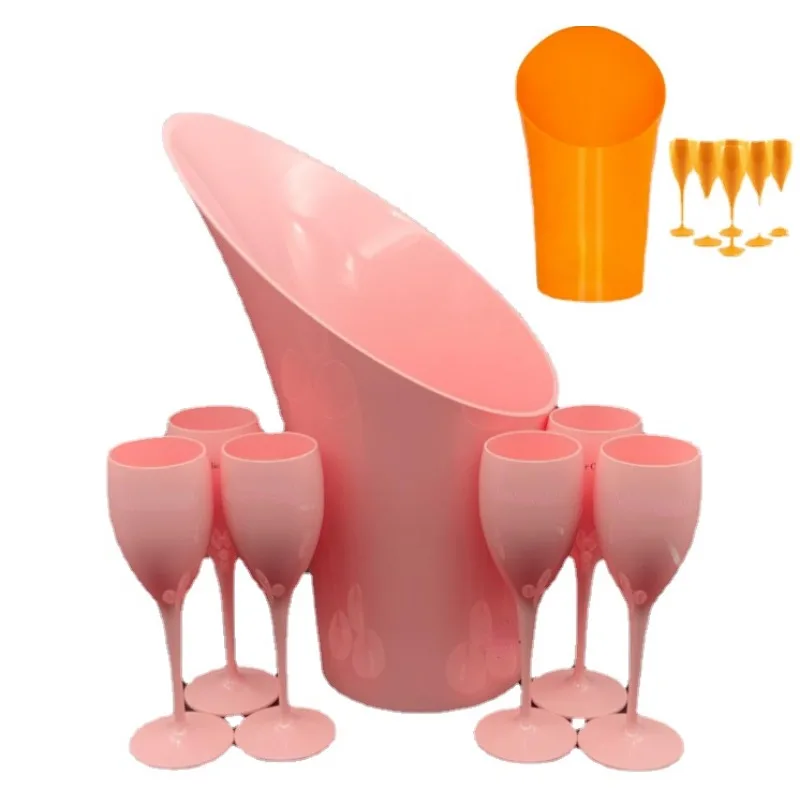 Plastic Orange Pink Flutes and Bucket  Sets for  Party or Wedding ( Can Customize Logo,contact Me Now!)