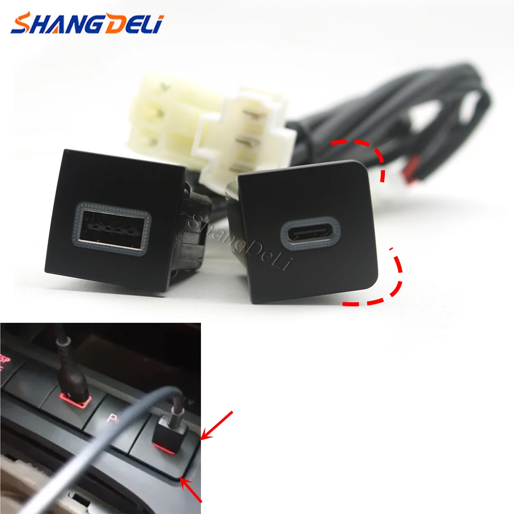 

Автомобильное USB-зарядное устройство с красным светодиодом PD, адаптер для быстрой зарядки телефона, кнопка для VW Golf 6 Jetta 5 MK5 Scirocco 2006-2012