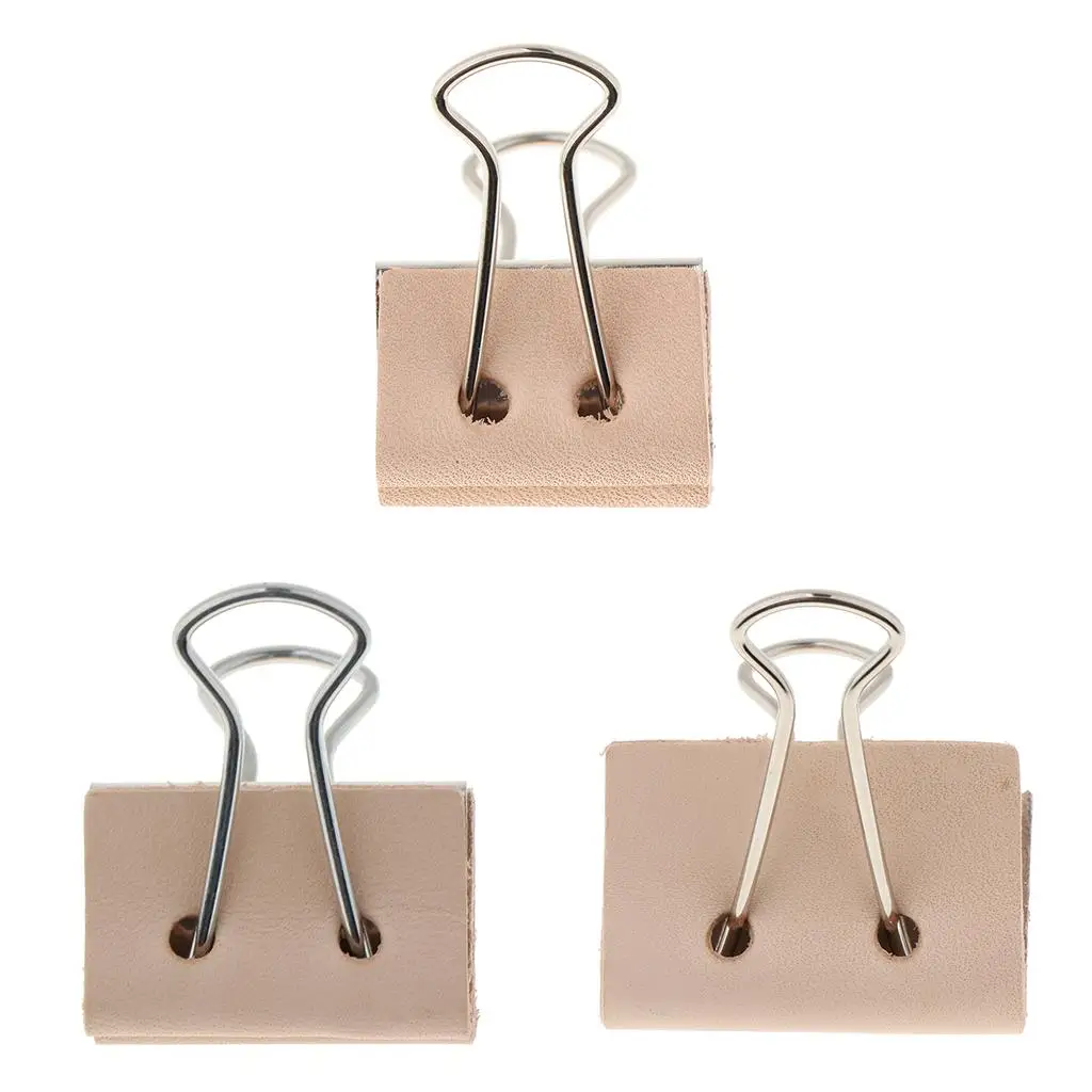 Stainless Steel Clips with Leather Paper File Binder Clips Office Supplies