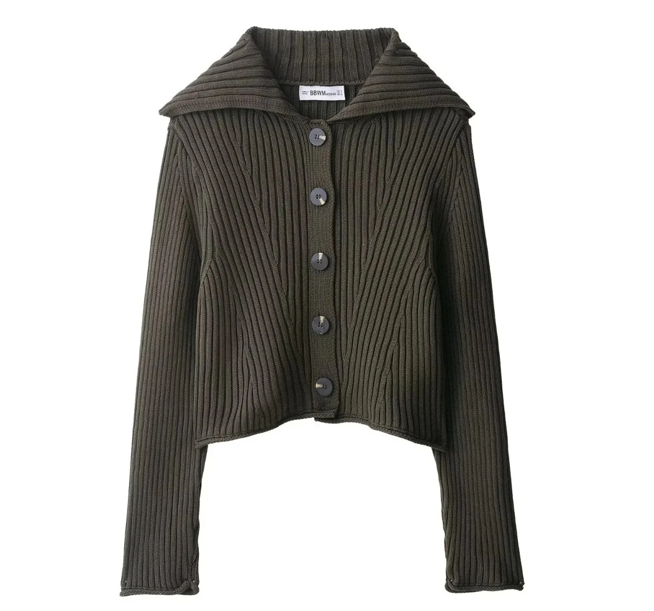 

Autumn Knitted Cardigan Woman Ribbed Collar Long Sleeved Slim Fit Sweaters Ladies