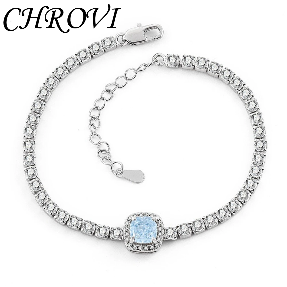 925 Reines Silber Funkelndes Edelstein-Eisblumen-Armband mit Hochkarätigen Diamanten im Prinzessinnen-Quadrat-Design – Detail 16